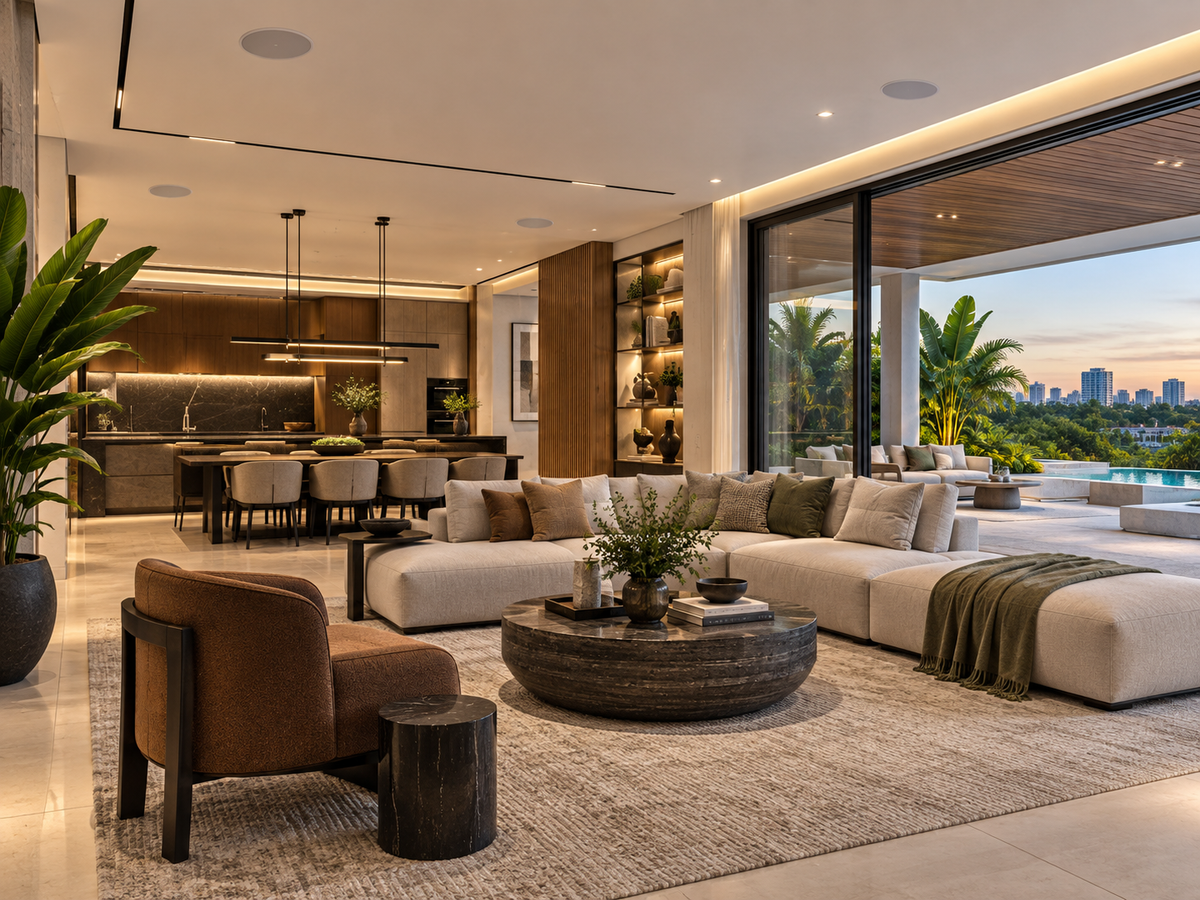 Large contemporary Nigerian luxury home with Sonance VX in-ceiling audio integrated across living spaces